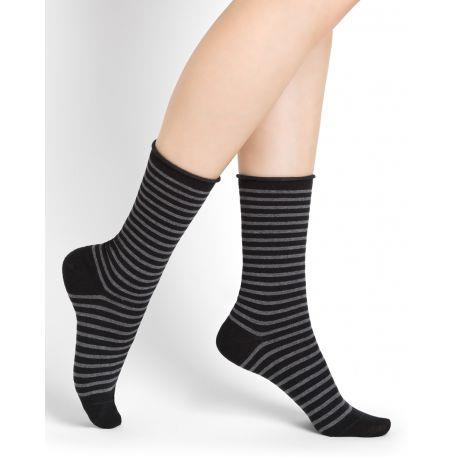Bleuforet Women's Striped Merino Wool Blend Roll Top Socks