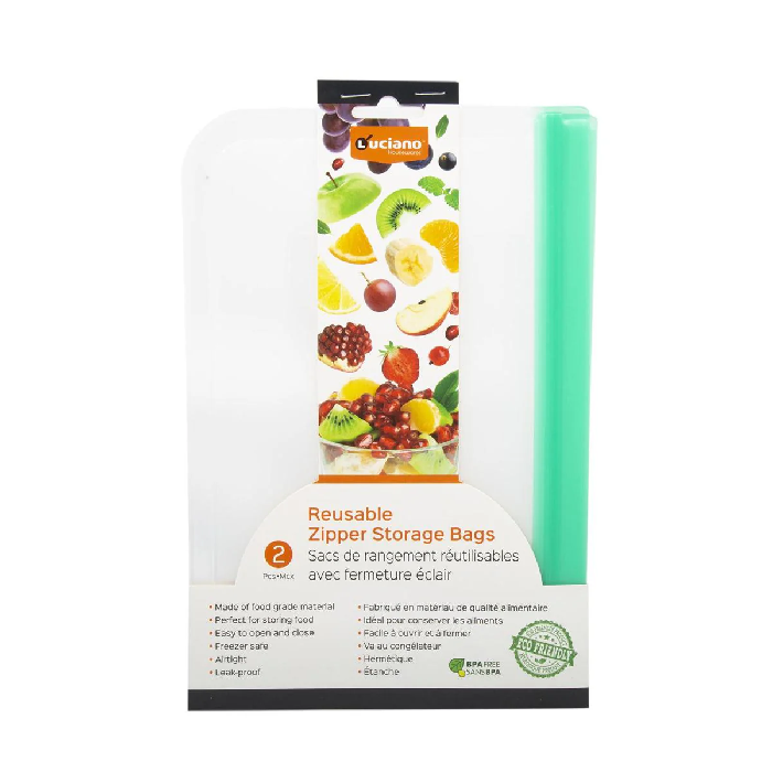 Luciano 2-pc Reusable Ziplock Bags, 8.75" x 6.5", Sleeve Card