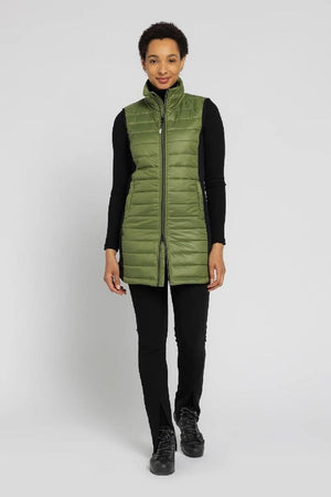 Green long vest on model