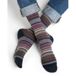 Bleuforet Men's Collection Finely Striped Cotton Socks