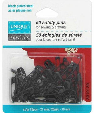 Unique 50 pk Assorted Black Safety Pins